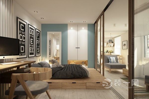 乌鲁木齐45平单身公寓北欧混搭清新风格装修效果图