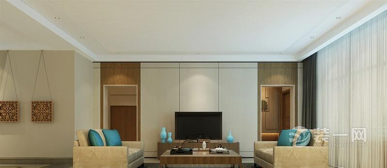 新中式别墅装修效果图客厅电视背景墙