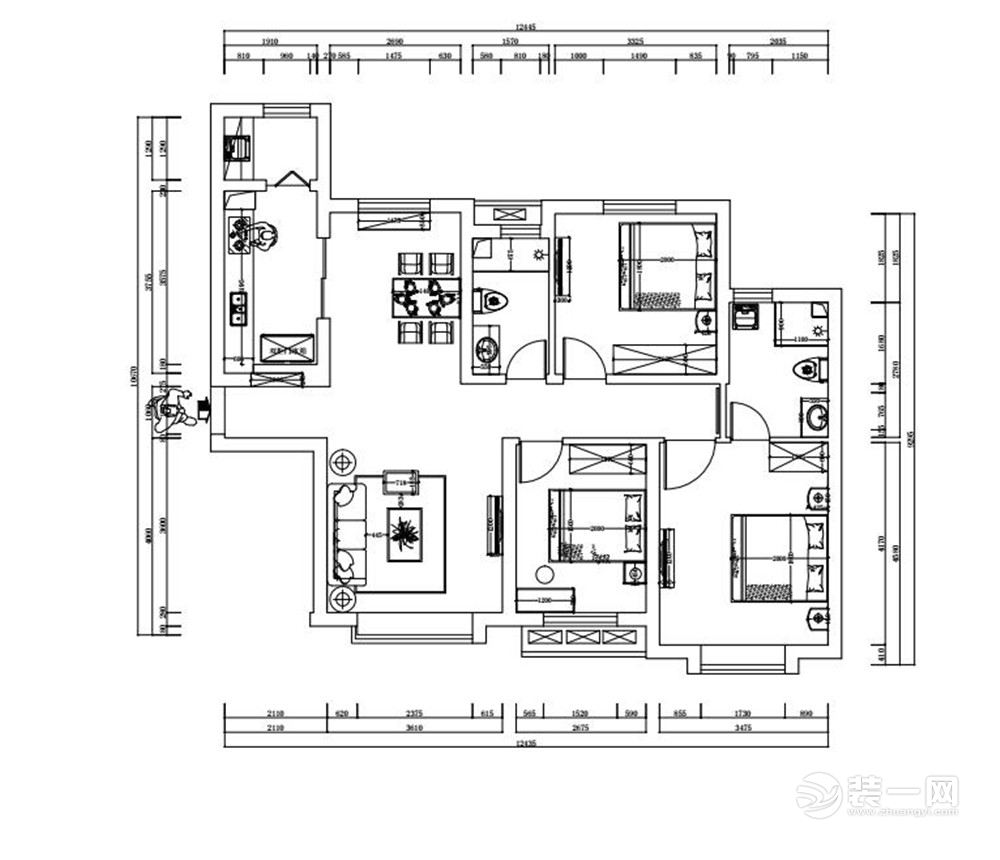 天津装饰公司135平三室两厅简欧风格装修效果图