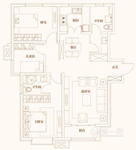 天津装饰公司140平三室两厅美式风格装修效果图