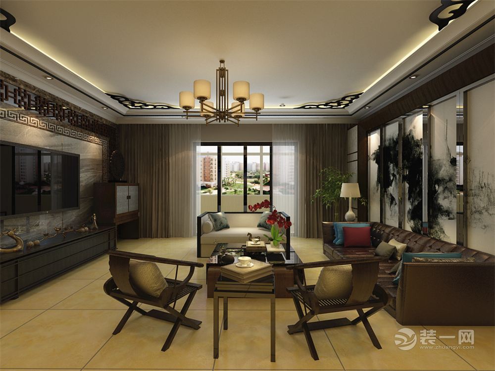 天津装饰公司139平三室两厅新中式风格装修效果图