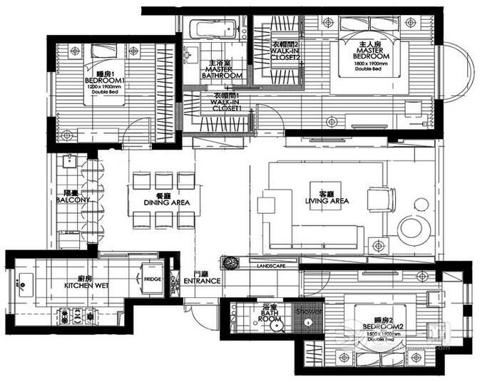 济南诺贝尔城120平米现代简约三居室装修户型图