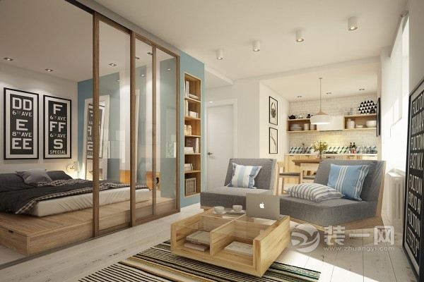 乌鲁木齐45平单身公寓混搭木质风格装修效果图