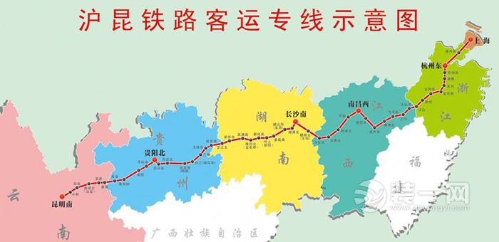 沪昆高铁客运专线示意图