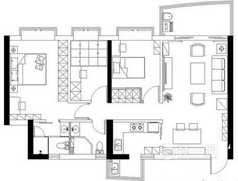 青岛100平三室两厅美式风格装修效果图