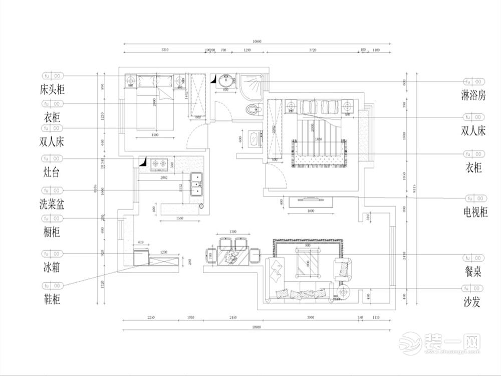 天津装饰公司86平两室两厅现代简约装修效果图