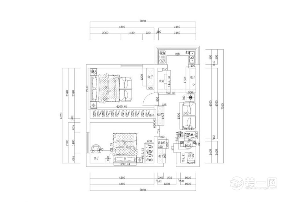 天津装饰公司60平两室一厅简约风格装修效果图