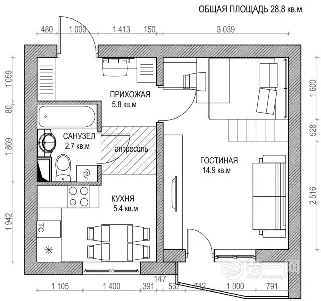 29平米原木风格装修效果图