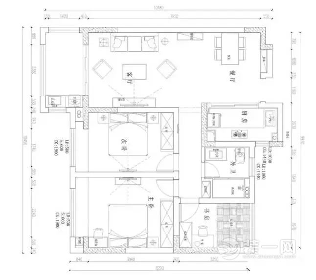 100平米两室一厅简约清新装修效果图