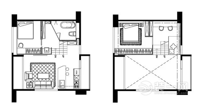 齐齐哈尔装饰公司46平现代简约风格loft户型平面图