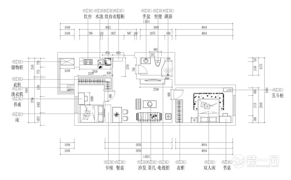 天津装饰公司80平两室一厅现代简约装修效果图