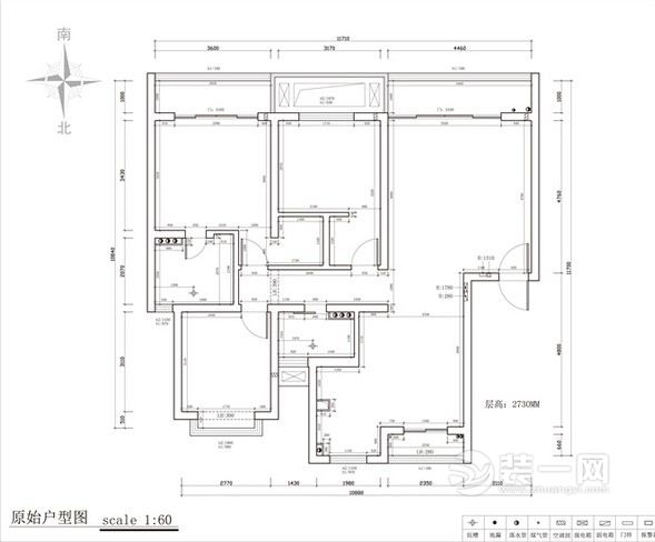 太原装饰公司136平北欧风格三房两厅改造前户型图