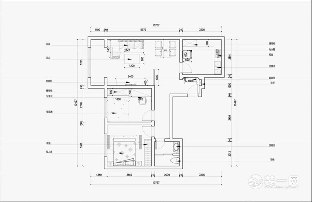 天津装饰公司72平两室一厅现代简约装修效果图