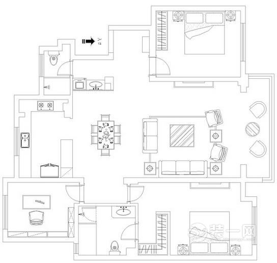三居室中式装修方案设计户型图