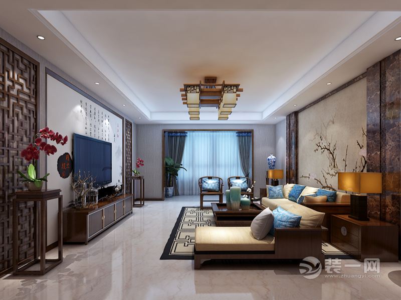 唐山装饰公司现代简约和中式风格混搭客厅