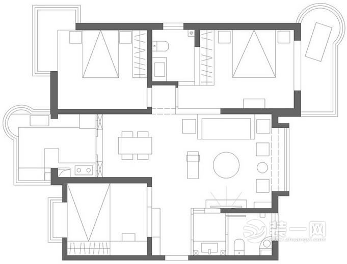 三居室中式装修设计户型图