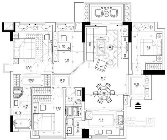 140平米四室两厅两卫现代简约风格装修户型图设计