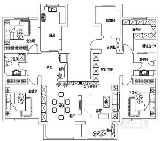 180平米现代简约装修设计户型图