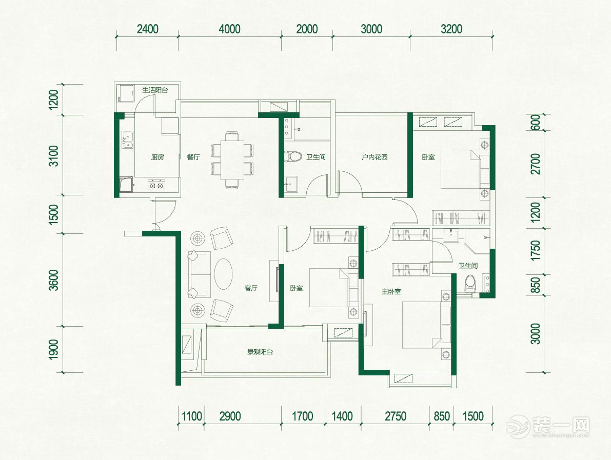 大气户型142平米四房两室两厅装修案例 实用+美观