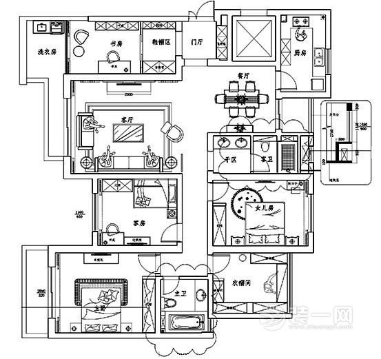 160平米简欧风格装修户型图