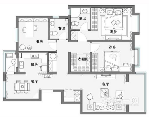 休闲美式风格装修户型图