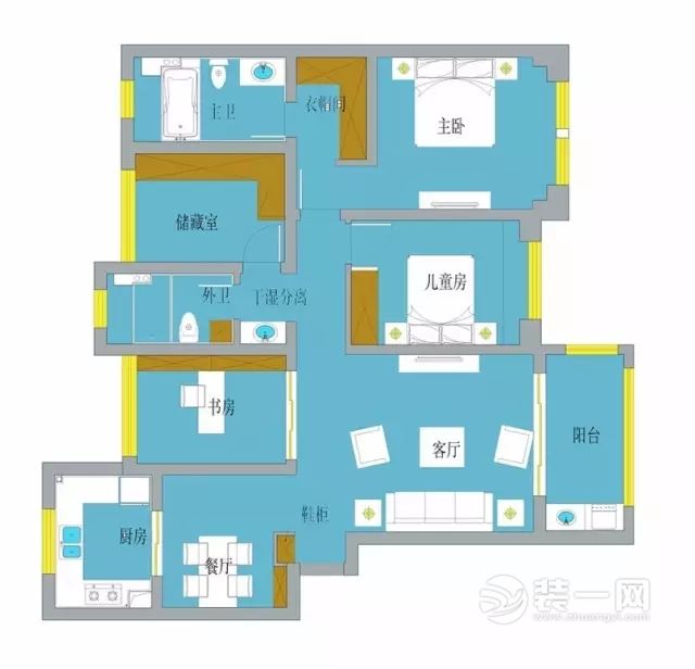 120平米三室两厅清新美式风格装修效果图