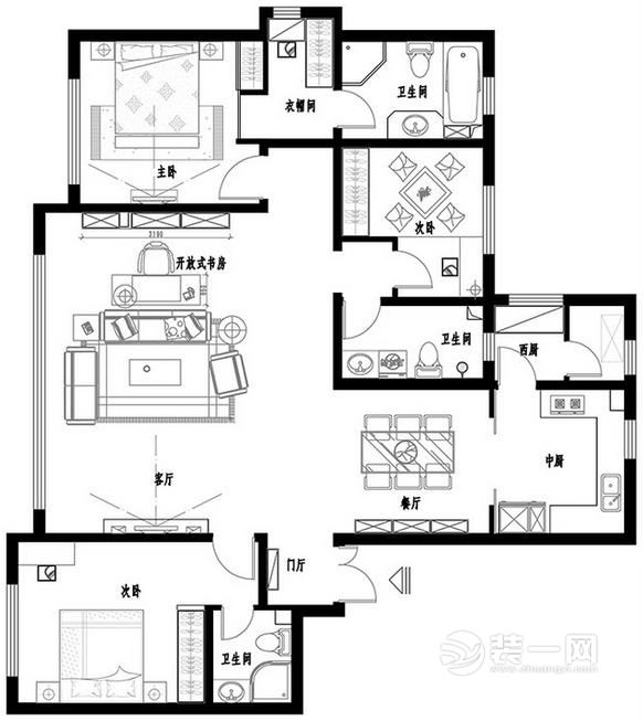 160平米新中式裝修戶型圖