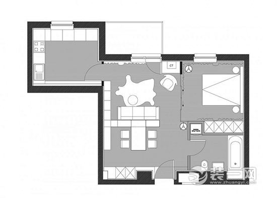50平米简约风格单身公寓平面户型图