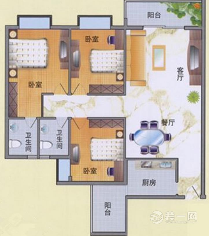 140平米三室两厅两卫北欧风格装修户型图