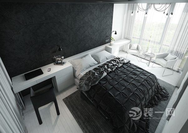 上海装饰公司力荐后现代极简黑白卧室装修效果图大全