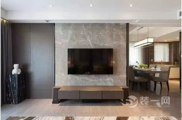 三室两厅灰色基调装修效果图 大理石背景墙彰显质感