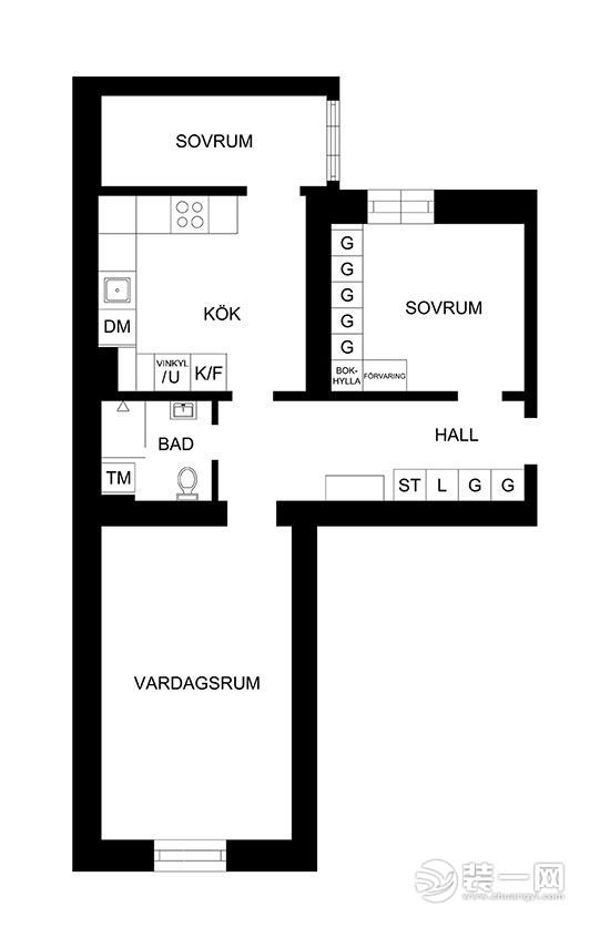 71平米北欧风格小户型公寓平面户型图