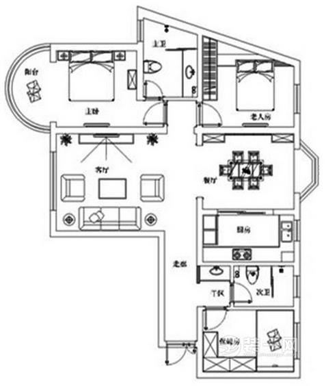 130平米欧式田园风格装修户型图