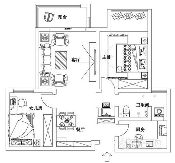 93平米小户型地中海风格装修户型图