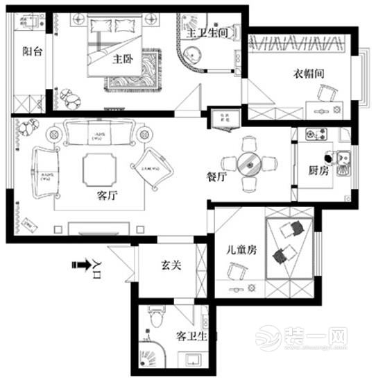 140平米三室两厅法式风格装修户型图