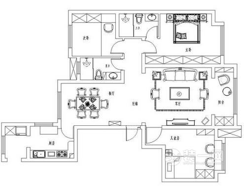 145平米三室两厅欧式装修户型图