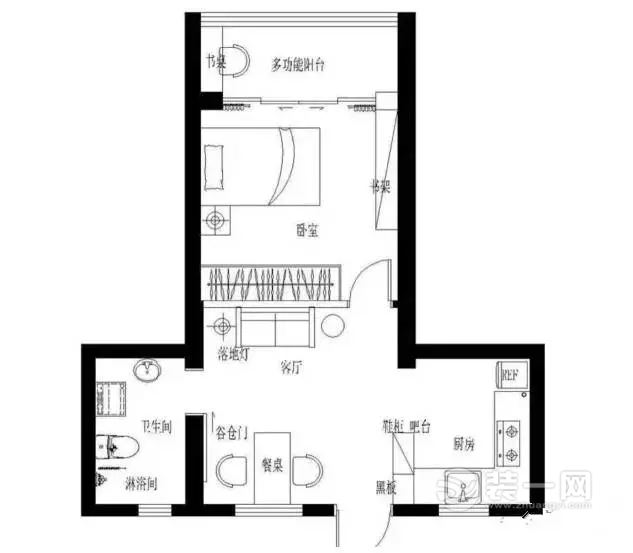 40平米“凸”字型小公寓装修效果图