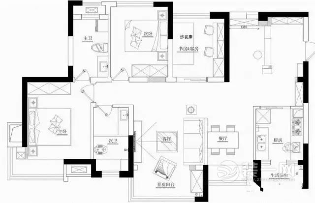 100平米三室两厅美式风格装修效果图