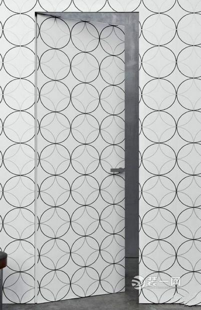 时尚现代黑白圆圈壁纸卫生间隐形门效果图