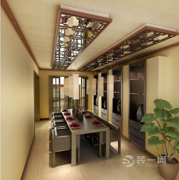 中式餐厅集成吊顶装修设计效果图