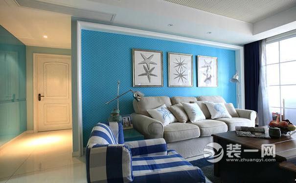 11种不同的蓝 北京装修网客厅蓝色壁纸装修效果图