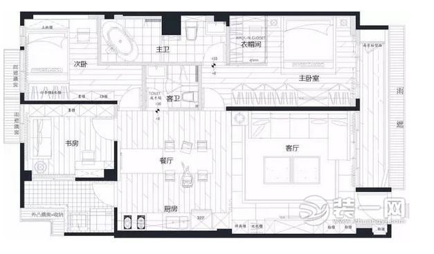 99平三室现代混搭装修效果图