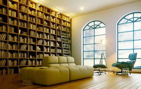 浅绿色调书房装修设计效果图