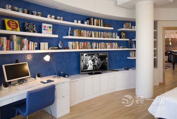 蓝色系列书房装修设计效果图