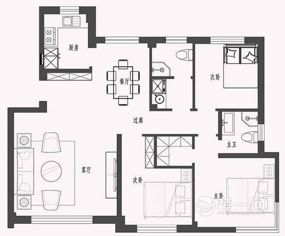 三居室欧式风格设计户型图