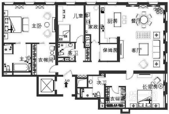 四室一厅装修设计户型图