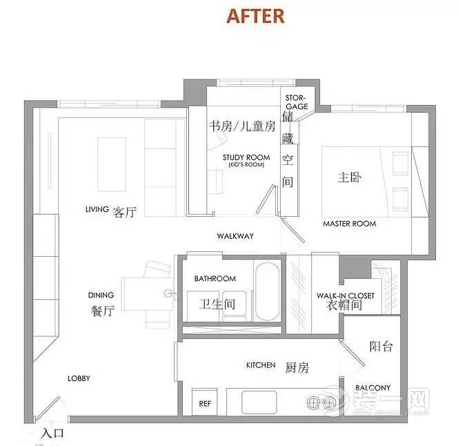 66平米两室一厅装修效果图