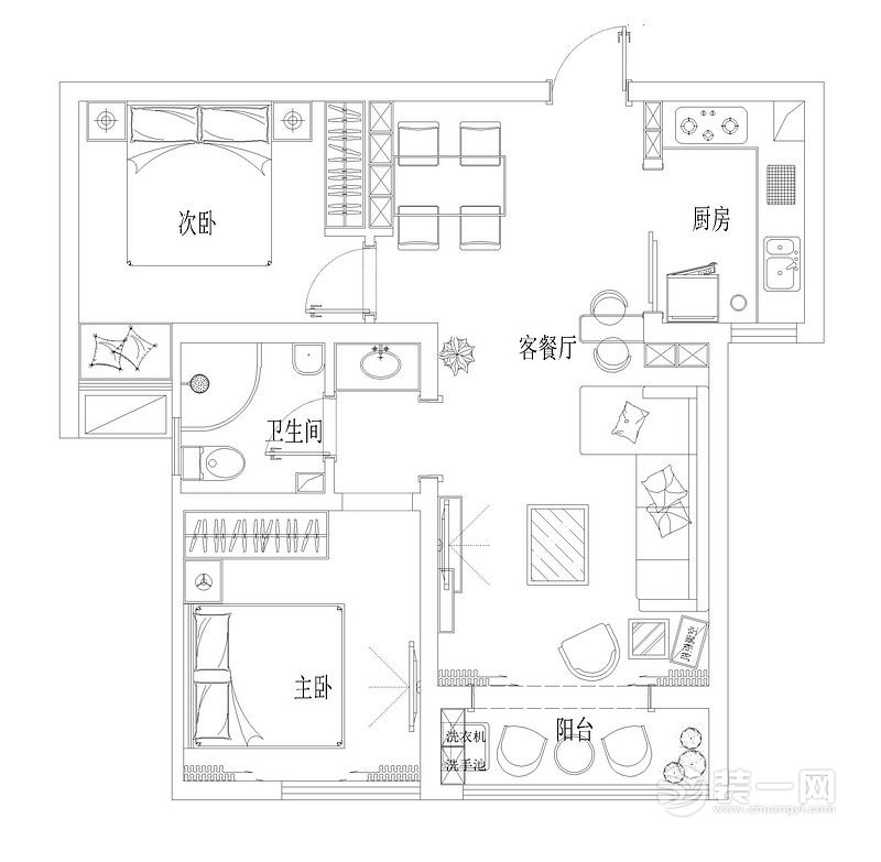 89平米二居室户型图