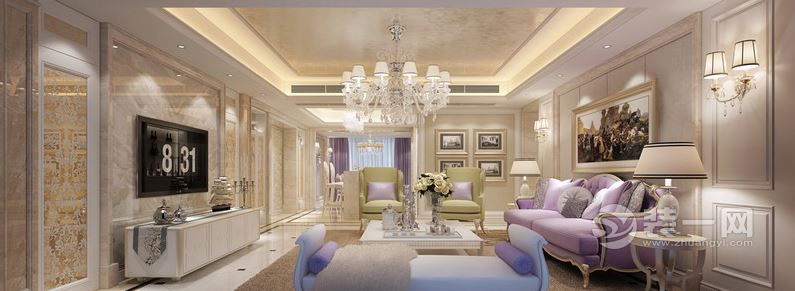 梦幻紫色客厅新古典风格装修效果图