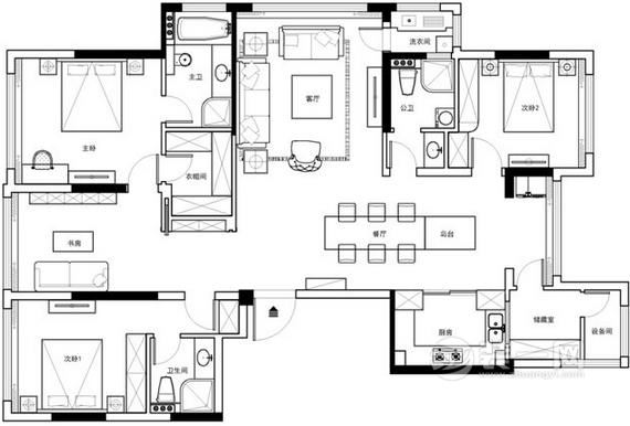 三室两厅现代简约装修方案户型图